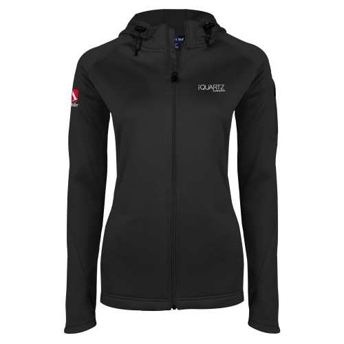 Womens Black Tech Fleece Full Zip Hooded Jacket-ONE Quartz Surfaces