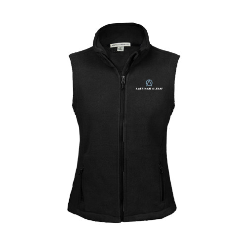 Womens Black Fleece Full Zip Vest-American Olean