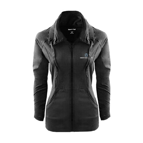 Womens Black Sport Wick Stretch Full Zip Jacket-American Olean