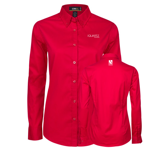 Womens Red Twill Button Down Long Sleeve -ONE Quartz Surfaces