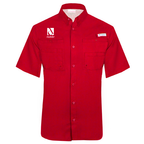 Columbia Red Tamiami Performance Short Sleeve Shirt-Daltile Stacked Logo