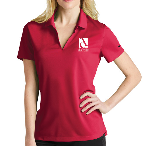 Nike Womens Red Golf Dri Fit Micro Pique Polo-Daltile Stacked Logo