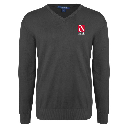 Charcoal Heather VNeck Sweater-Daltile Stacked Logo