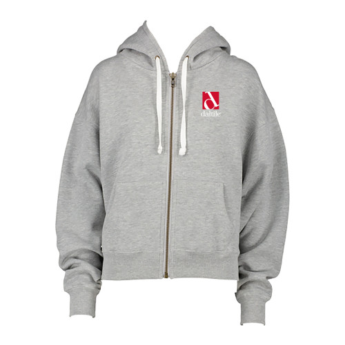 ENZA Womens Grey Boxy Full Zip Hood-Daltile Stacked Logo