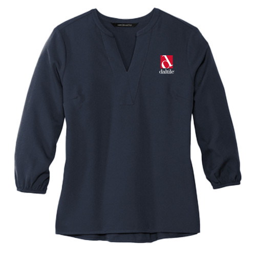 Mercer + Mettle Womens Navy 3/4 Sleeve Crepe Blouse-Daltile Stacked Logo