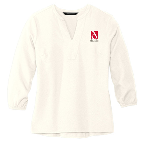 Mercer + Mettle Womens Ivory 3/4 Sleeve Crepe Blouse-Daltile Stacked Logo