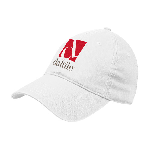White Unstructured Adjustable Low Profile Hat-Daltile Stacked Logo