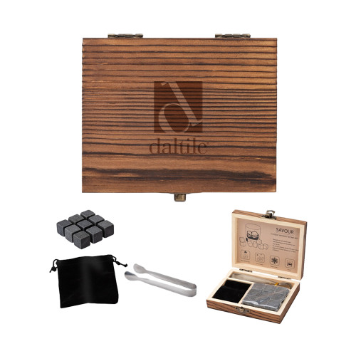 11 Piece Whiskey Stone Set-Daltile Stacked Logo Engraved