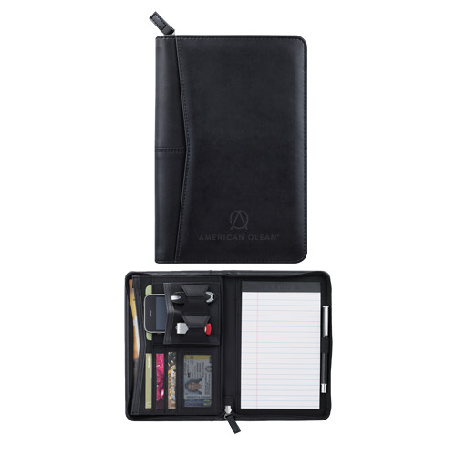 Pedova Black Junior Zippered Padfolio-American Olean Engraved