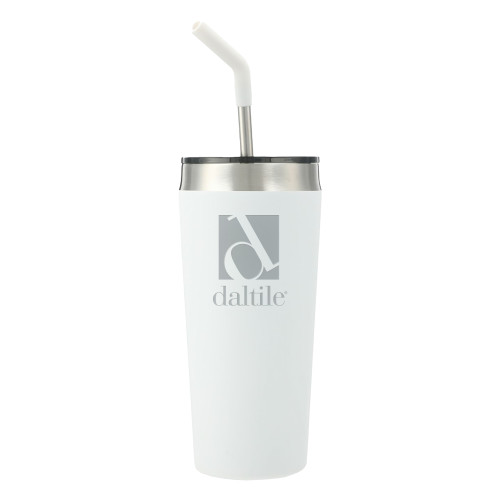 Faye White Vacuum Tumbler w/ Stainless Steel Straw 20 oz-Daltile Stacked Logo Engraved
