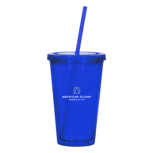 Madison Double Wall Blue Tumbler w/Straw 16oz-American Olean w/Tagline