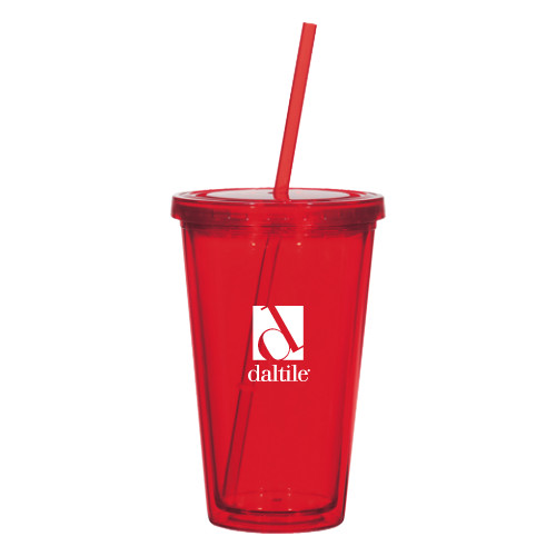 Madison Double Wall Red Tumbler w/Straw 16oz-Daltile Stacked Logo