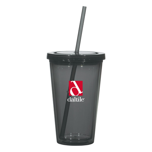 Madison Double Wall Charcoal Tumbler w/Straw 16oz-Daltile Stacked Logo