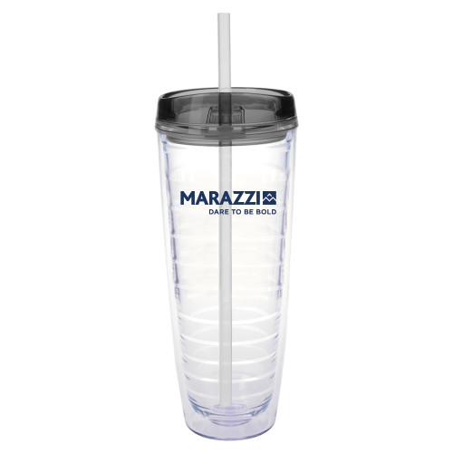 Tritan Double Wall Tumbler w/Charcoal Top 26oz-Marazzi Logo w/Tagline