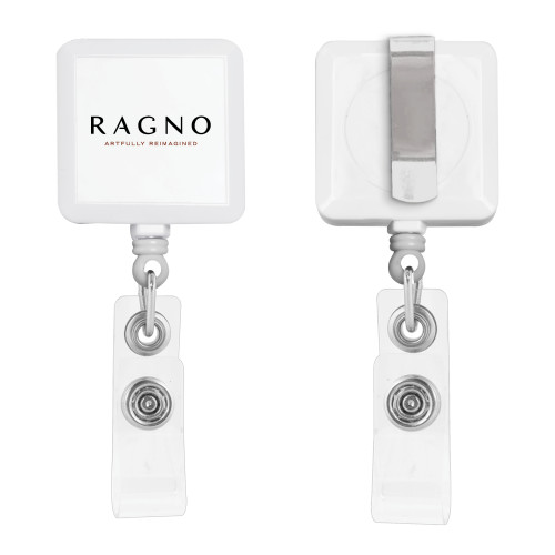 White Square Retractable Badge Holder-Ragno w/Tagline