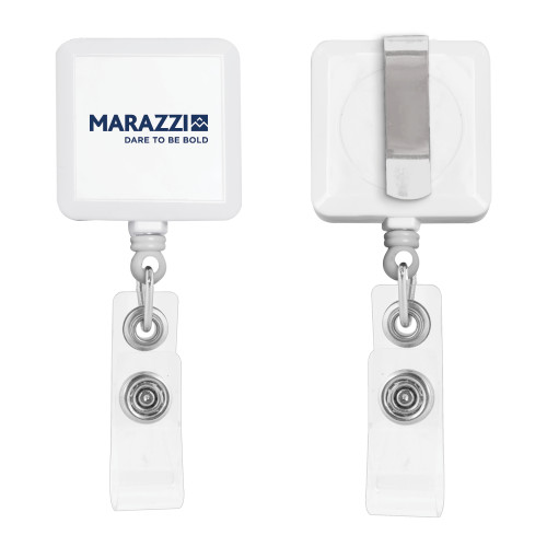White Square Retractable Badge Holder-Marazzi Logo w/Tagline