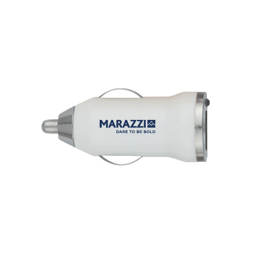 On the Go White Car Charger-Marazzi Logo w/Tagline