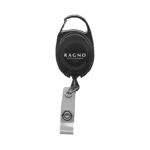 Black Oval Retractable Badge Holder w/Clip-Ragno w/Tagline