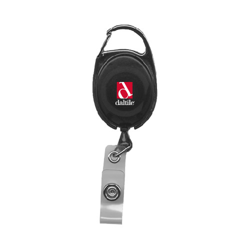 Black Oval Retractable Badge Holder w/Clip-Daltile Stacked Logo