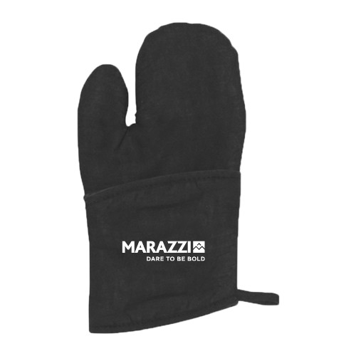 Quilted Canvas Black Oven Mitt-Marazzi Logo w/Tagline