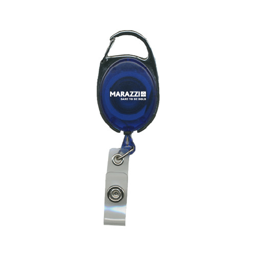 Blue Oval Retractable Badge Holder w/Clip-Marazzi Logo w/Tagline