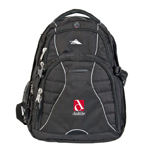 High Sierra Black Swerve Computer Backpack-Daltile Stacked Logo