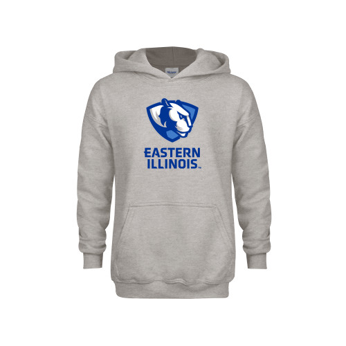  Youth Grey Fleece Hood - EIU Primary Logo