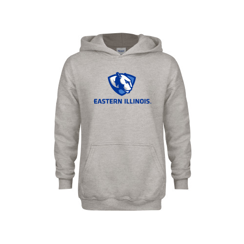  Youth Grey Fleece Hood - Eastern Illinois Logo