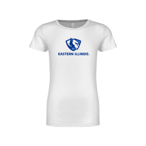 Next Level Girls White Fashion Fit T Shirt - Eastern Illinois Logo