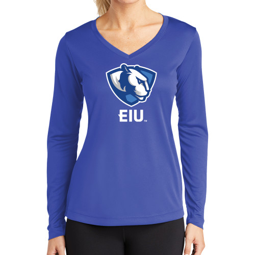  Womens Royal Performance Long Sleeve V Neck Shirt - Eastern Illinois Secondary