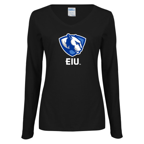  Womens Black Long Sleeve V Neck Tee  - Eastern Illinois Secondary