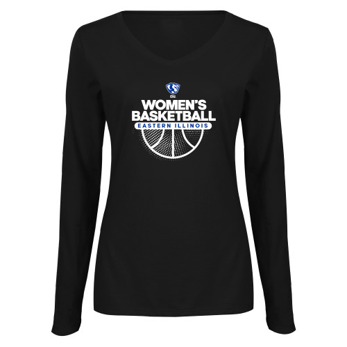  Womens Black Long Sleeve V Neck Tee  - Mom