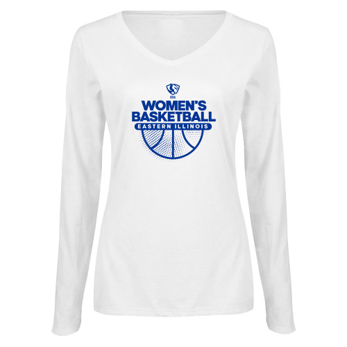  Womens White Long Sleeve V Neck Tee - Mom