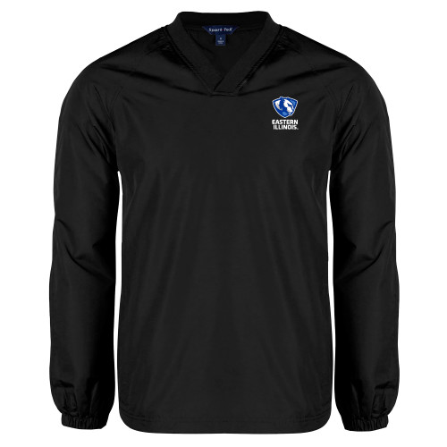  Black V Neck Raglan Windshirt - EIU Primary Logo