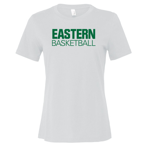  Bella + Canvas Womens White Relaxed Cotton T Shirt - Basketball - Eastern Michigan