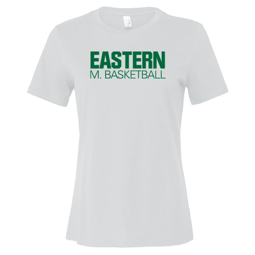  Bella + Canvas Womens White Relaxed Cotton T Shirt - Mens Basketball - Eastern Michigan