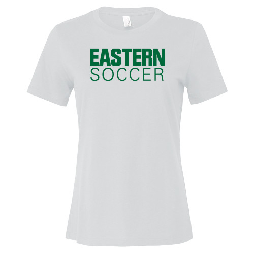 Bella + Canvas Womens White Relaxed Cotton T Shirt - Soccer - Eastern Michigan