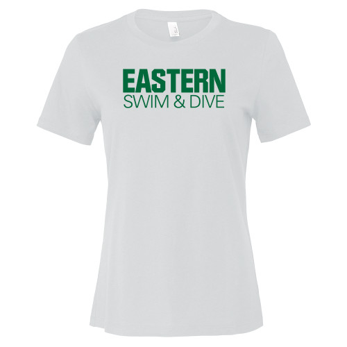  Bella + Canvas Womens White Relaxed Cotton T Shirt - Swim and Dive - Eastern Michigan
