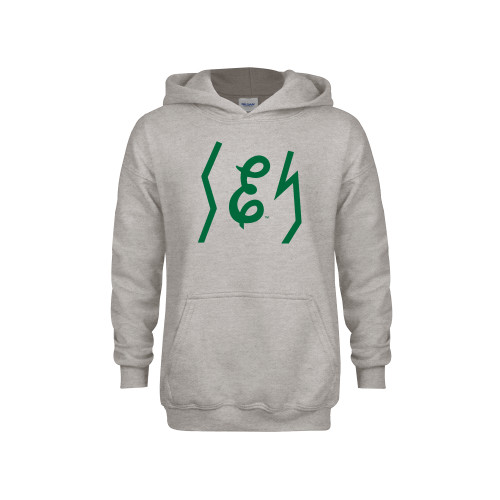  Youth Grey Fleece Hood - Eastern Michigan Secondary Athletic Mark Script E