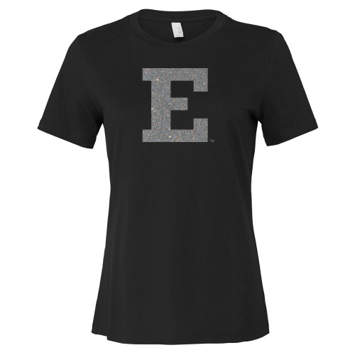  Bella + Canvas Womens Black Relaxed Cotton T Shirt - A Silver Soft Glitter