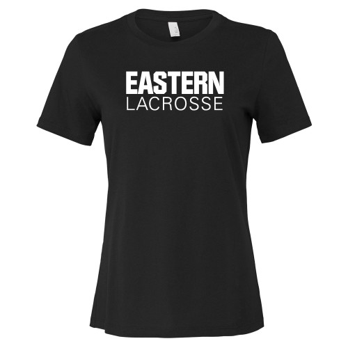  Bella + Canvas Womens Black Relaxed Cotton T Shirt - Lacrosse - Eastern Michigan