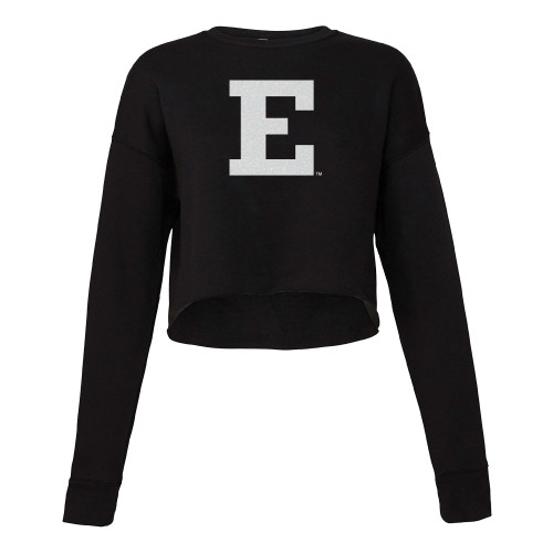  Bella + Canvas Womens Black Cropped Fleece Crew - C White Soft Glitter