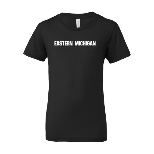  Bella + Canvas Youth Black Jersey T Shirt - Eastern Michigan Athletic Wordmark