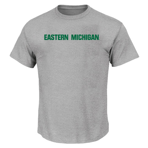  Tall Heather Grey T Shirt - Eastern Michigan Athletic Wordmark