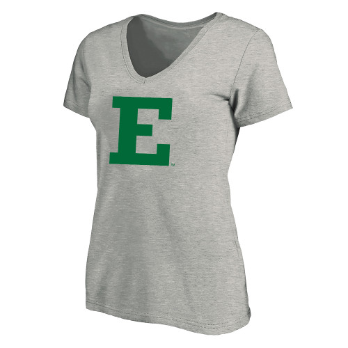  Womens Plus Heather Grey V Neck T Shirt - Eastern Michigan Athletic Mark