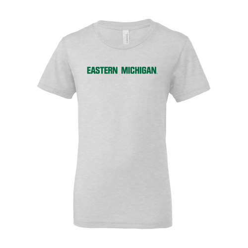  Bella + Canvas Youth Ash Grey Jersey T Shirt - Eastern Michigan Athletic Wordmark