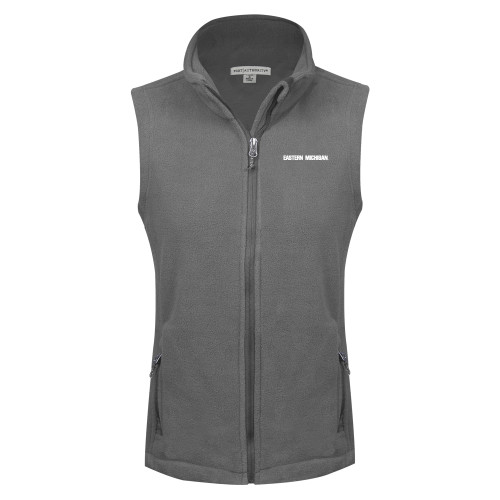  Womens Charcoal Fleece Full Zip Vest - Eastern Michigan Athletic Wordmark