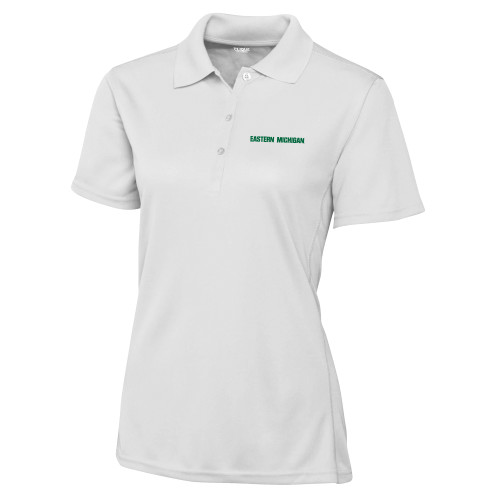  C&B Womens White Clique Ice Pique Polo - Eastern Michigan Athletic Wordmark