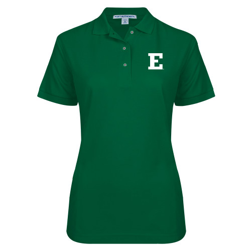  Womens Silk Touch Dark Green Pique Polo - Eastern Michigan Athletic Mark