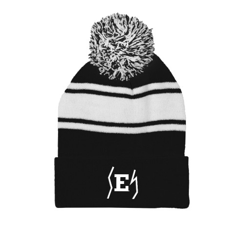  Black/White Two Tone Knit Pom Beanie w/Cuff - Eastern Michigan Secondary Athletic Mark